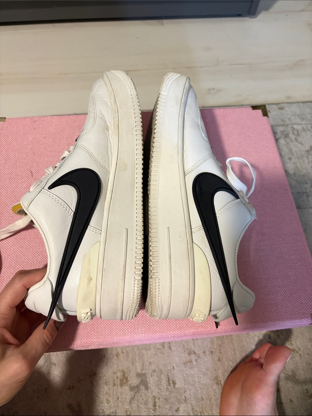 Nike White Low-Top Leather Sneakers with Black Lace Lock - Picture 6 of 7